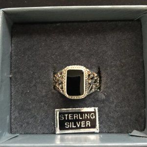 Vintage Onyx 925 Sterling Ring Size 8.5